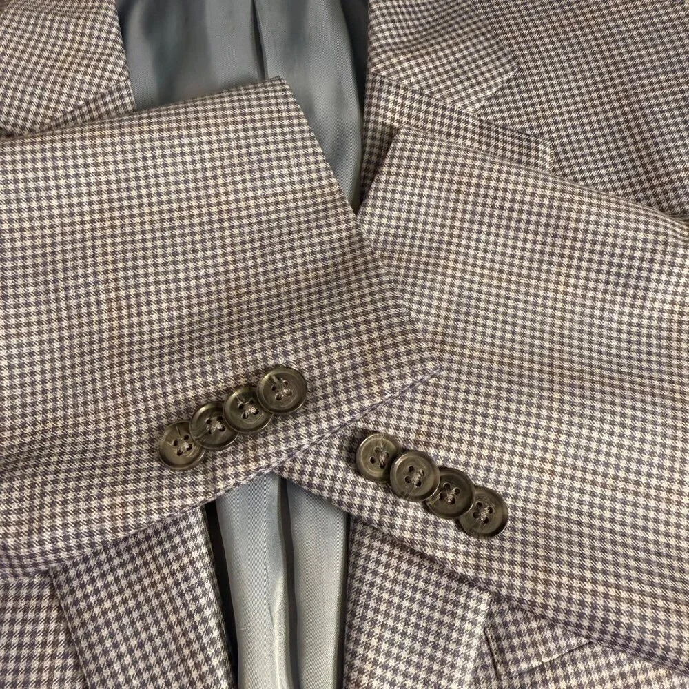 Peter Millar Wool Blazer Sport Coat Mens 40 Regular Blue Gingham Plaid Golf